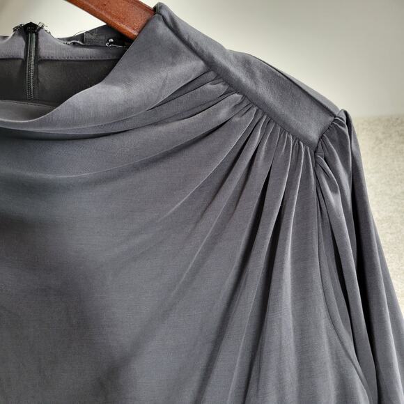 Express Modest Maxi Dress Womens XL Black High Mock Neck Ruched Shoulder New - Picture 13 of 16